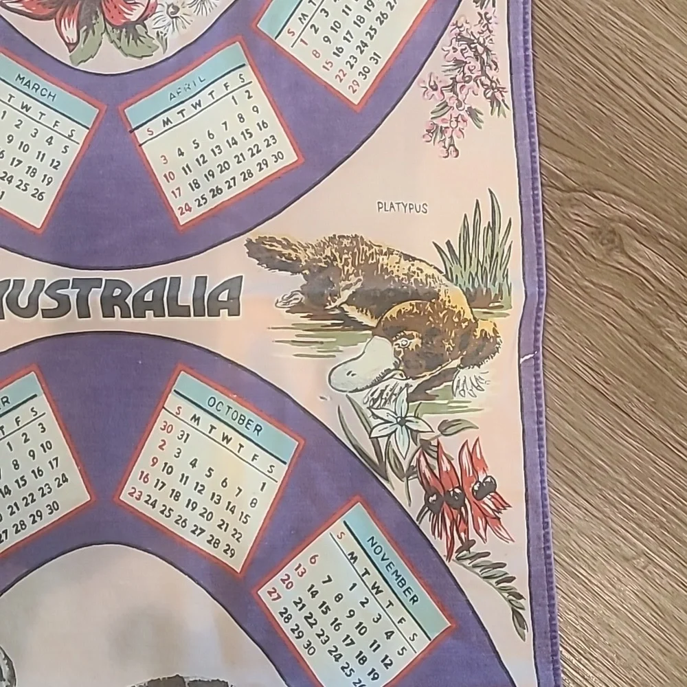 Vintage Australia Calendar Tea Towel - Purple